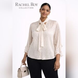 Rachel Roy 22W NWT Eggshell Textured Tie Neck Blouse Plus Size
